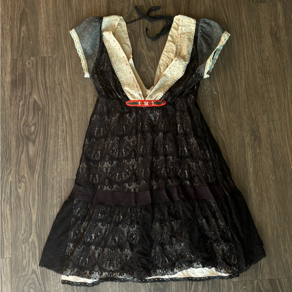 Free people boho cute lace beaded lace mini flowy dress